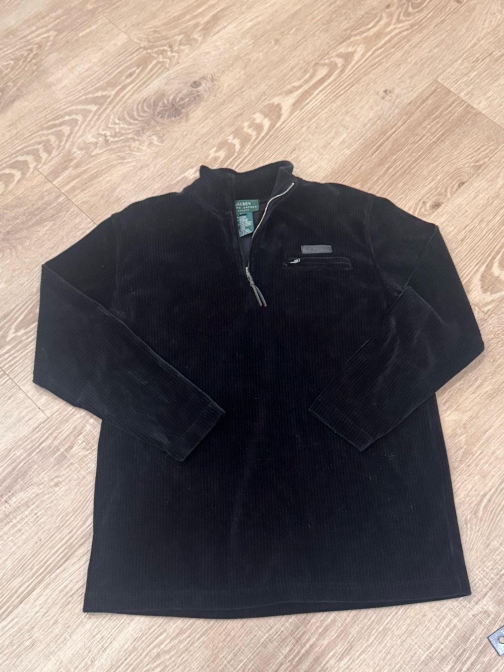 Lauren Ralph Lauren Petite Black Ribbed Quarter-Zip Pullover P/M